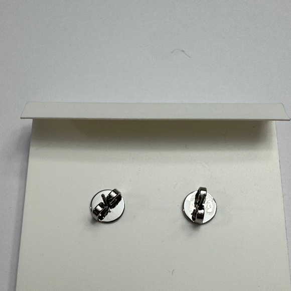 Tory Burch Silver Textured Rope Logo Studs with Green Pouch NWT - Picture 3 of 4